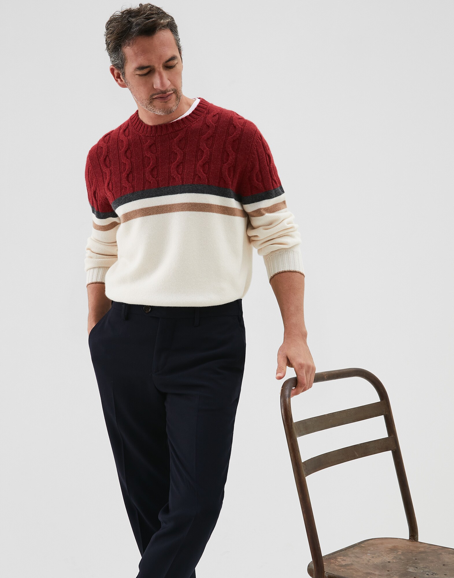 Crewneck Sweater Ivory Man 4 - Brunello Cucinelli