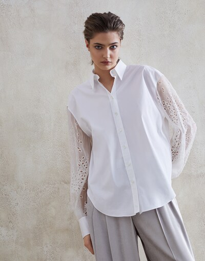 Рубашка из эластичного поплина Белый Женщина - Brunello Cucinelli 
