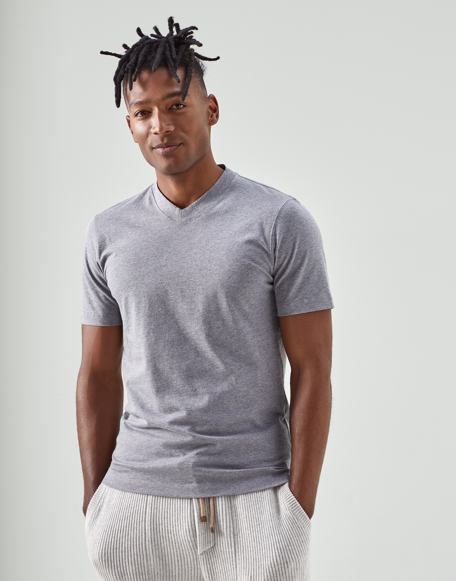 Mens Clothing T-shirts Short sleeve t-shirts Grey Brunello Cucinelli Cotton T-shirt in Light Grey for Men 