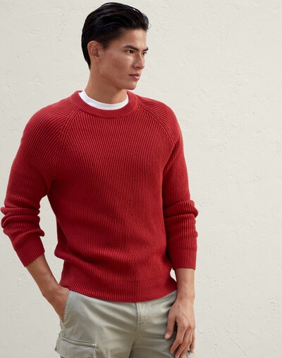 Malfilé cotton sweater Red Man -
                        Brunello Cucinelli
                    