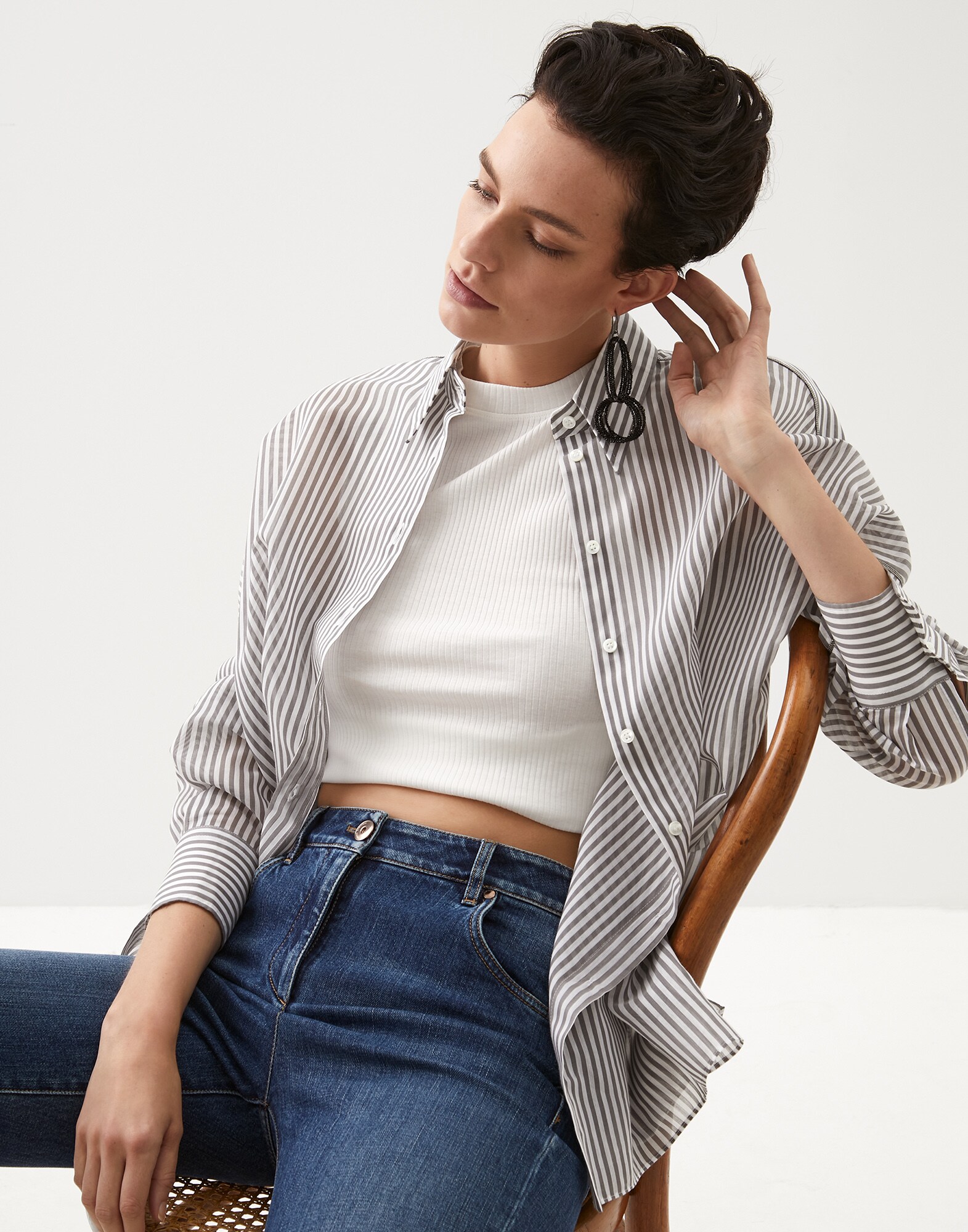 Shirt with monili Dark Grey Woman - Brunello Cucinelli