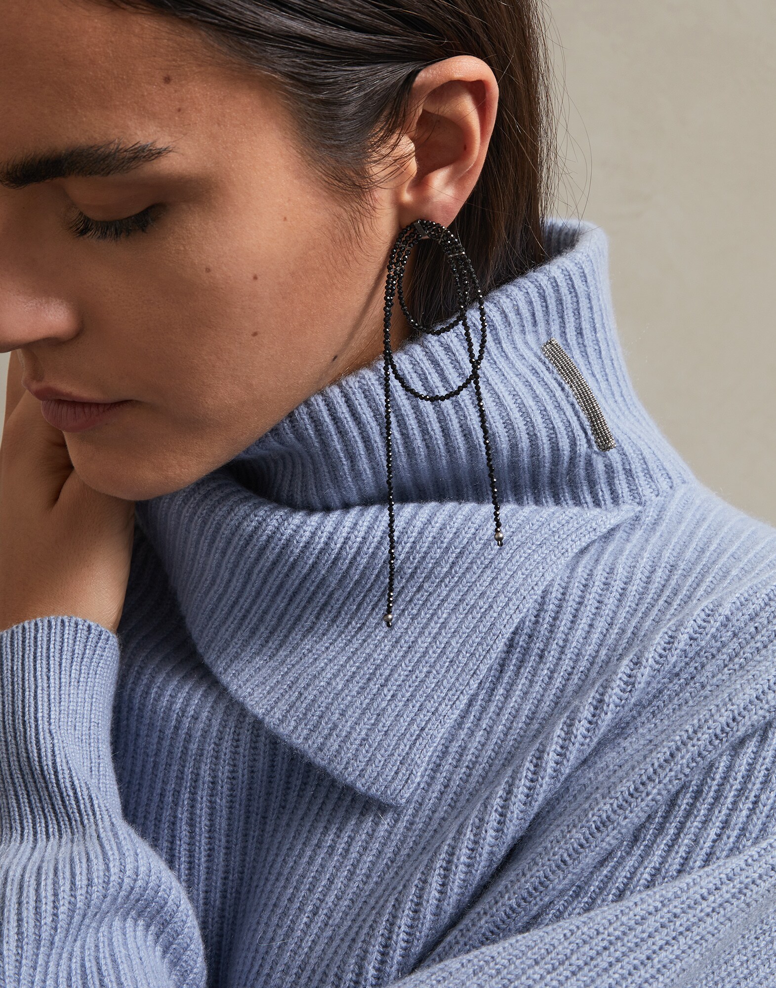 High Neck Sweater Sky Blue Woman 2 - Brunello Cucinelli