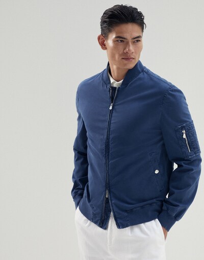 Garment-dyed bomber jacket Navy Blue Man -
                        Brunello Cucinelli
                    