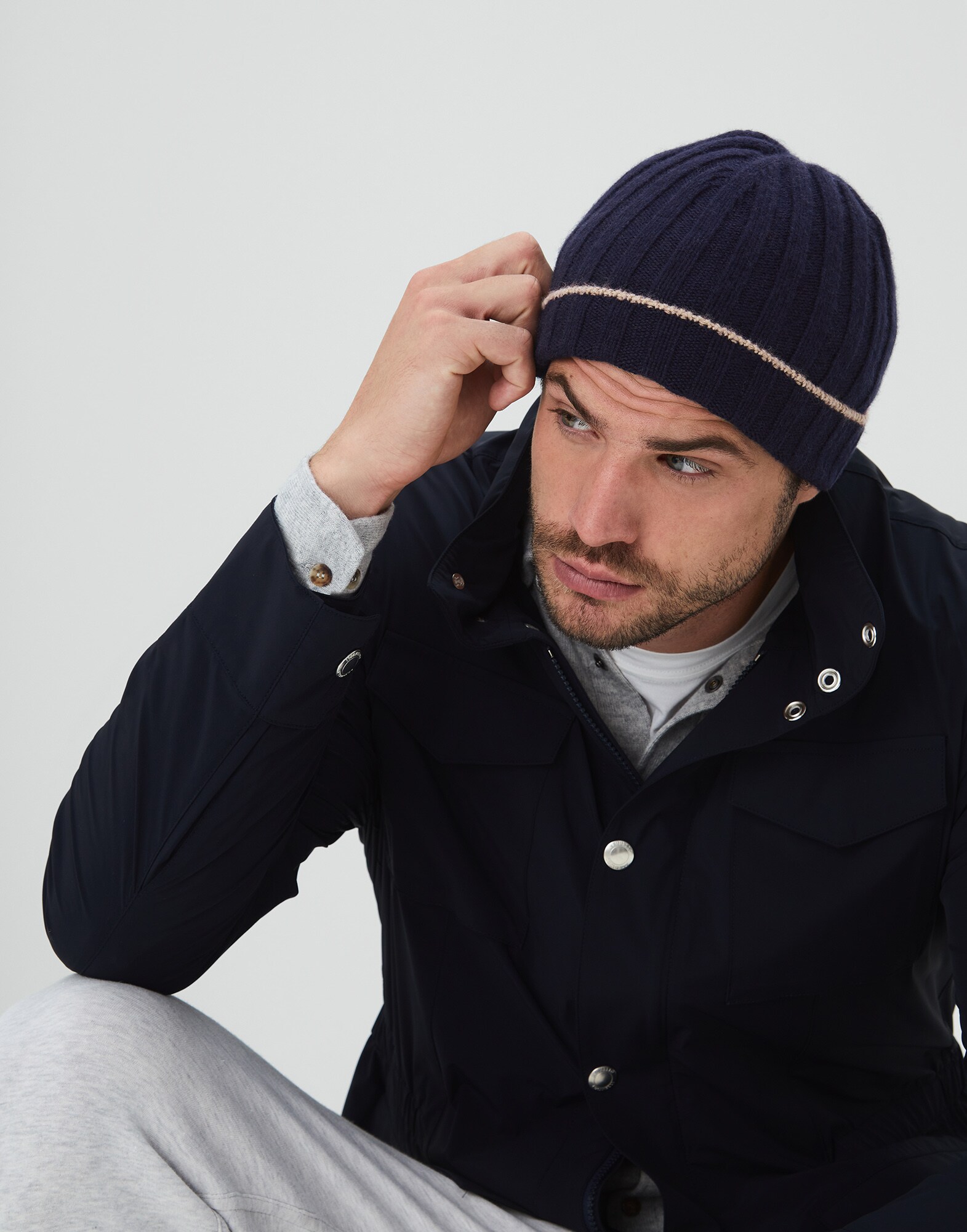 ニット帽 ネイビーブルー メンズ 2 - Brunello Cucinelli