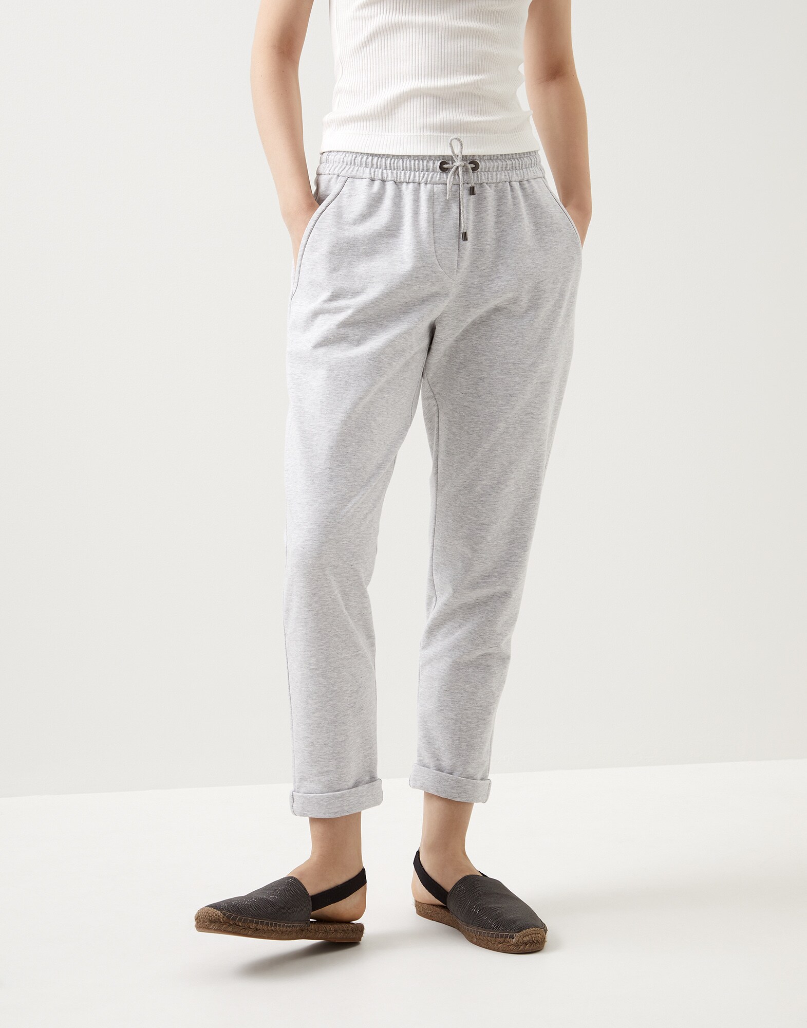 Pantalon en molleton léger Gris Clair Femme - Brunello Cucinelli