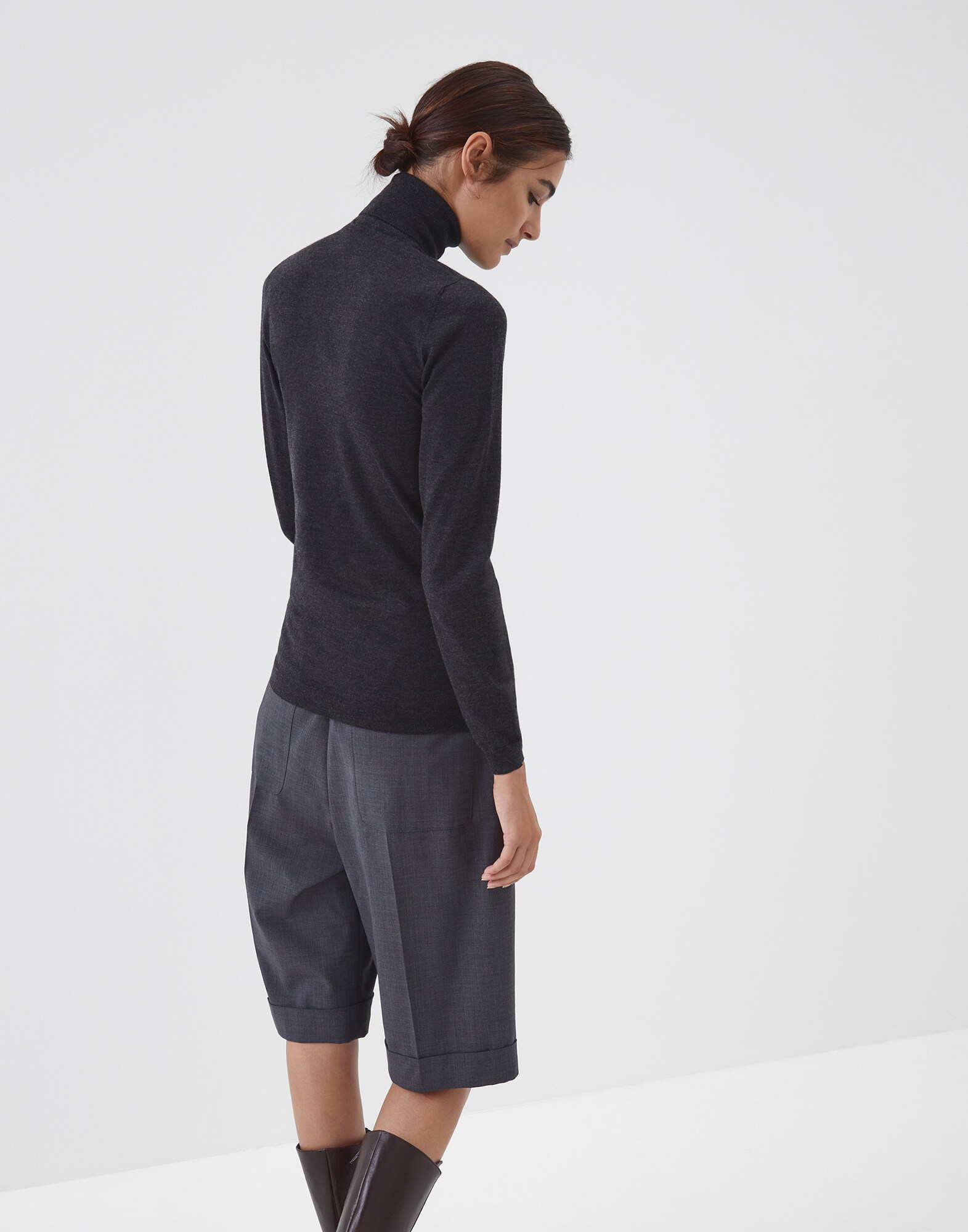 High Neck Sweater Anthracite Woman 1 - Brunello Cucinelli