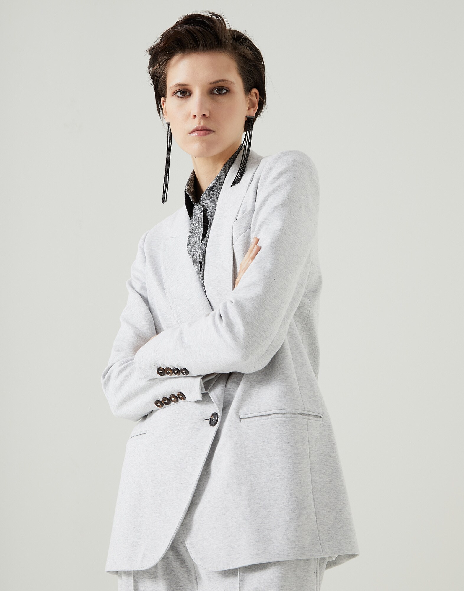 Lightweight French terry blazer Silver Woman - Brunello Cucinelli