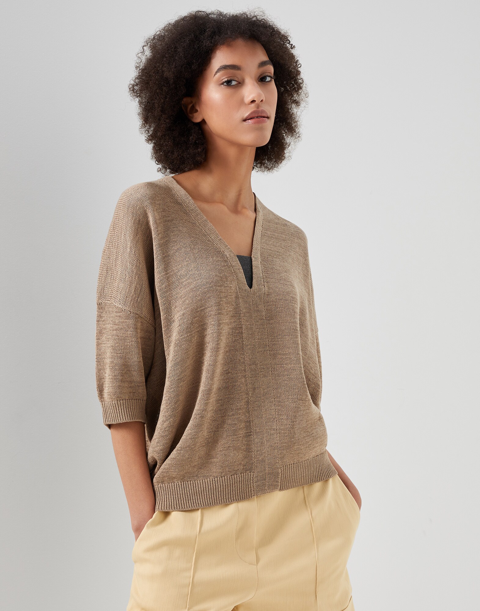 Pullover aus Baumwolle Kamel Damen - Brunello Cucinelli