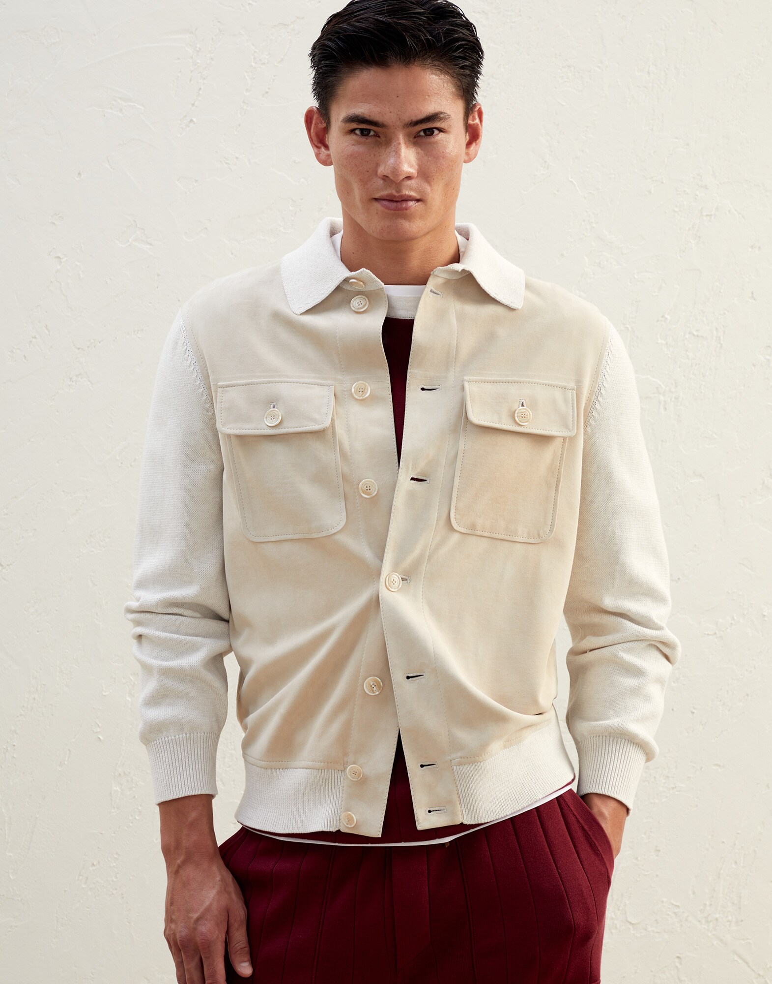 Suede and knit outerwear jacket