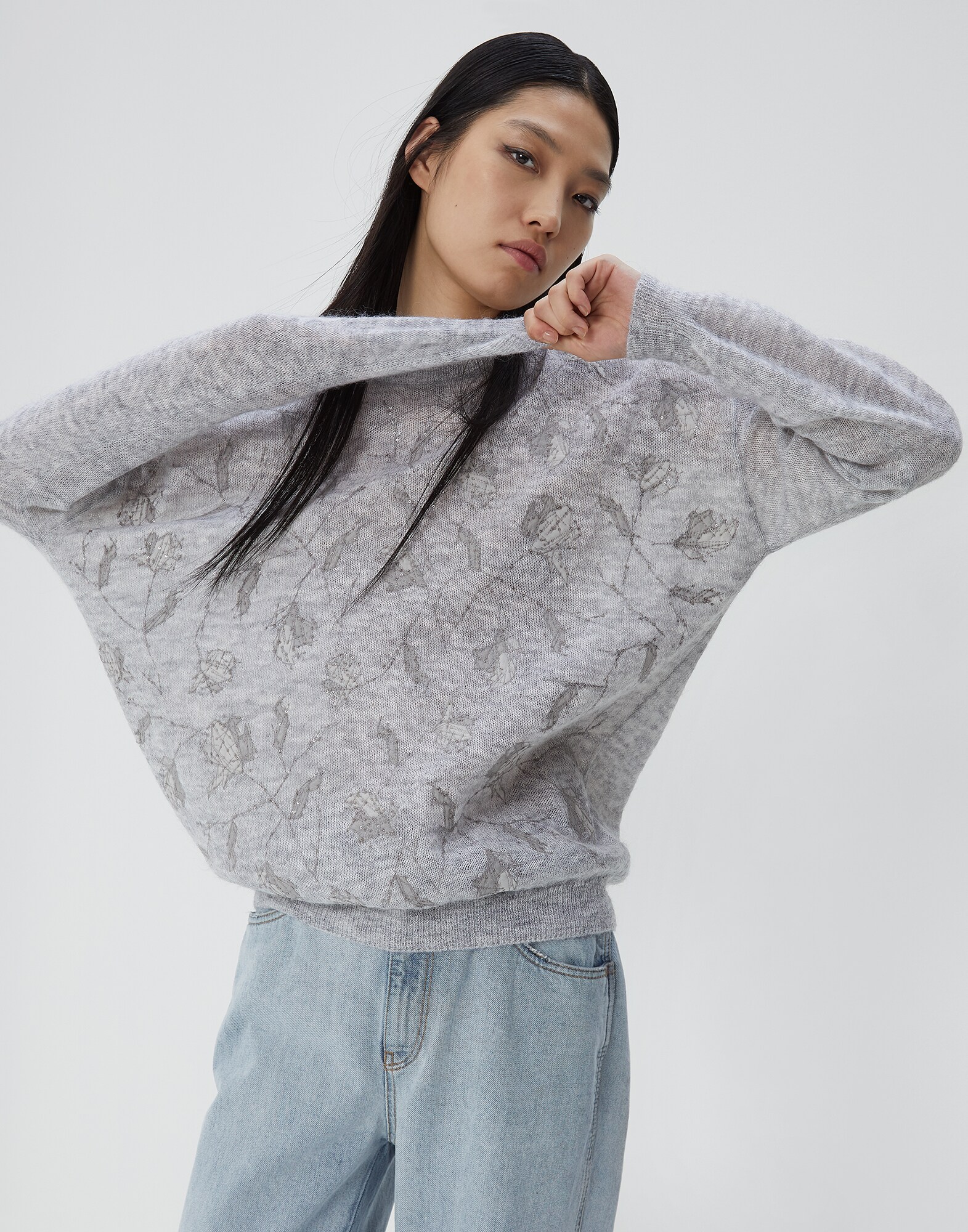 Crewneck Sweater Pebble Woman 1 - Brunello Cucinelli