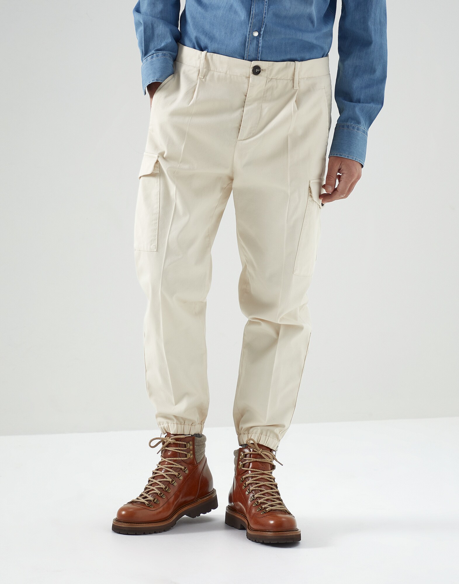 Hose aus stückgefärbtem Gabardine Hellbeige Herren - Brunello Cucinelli