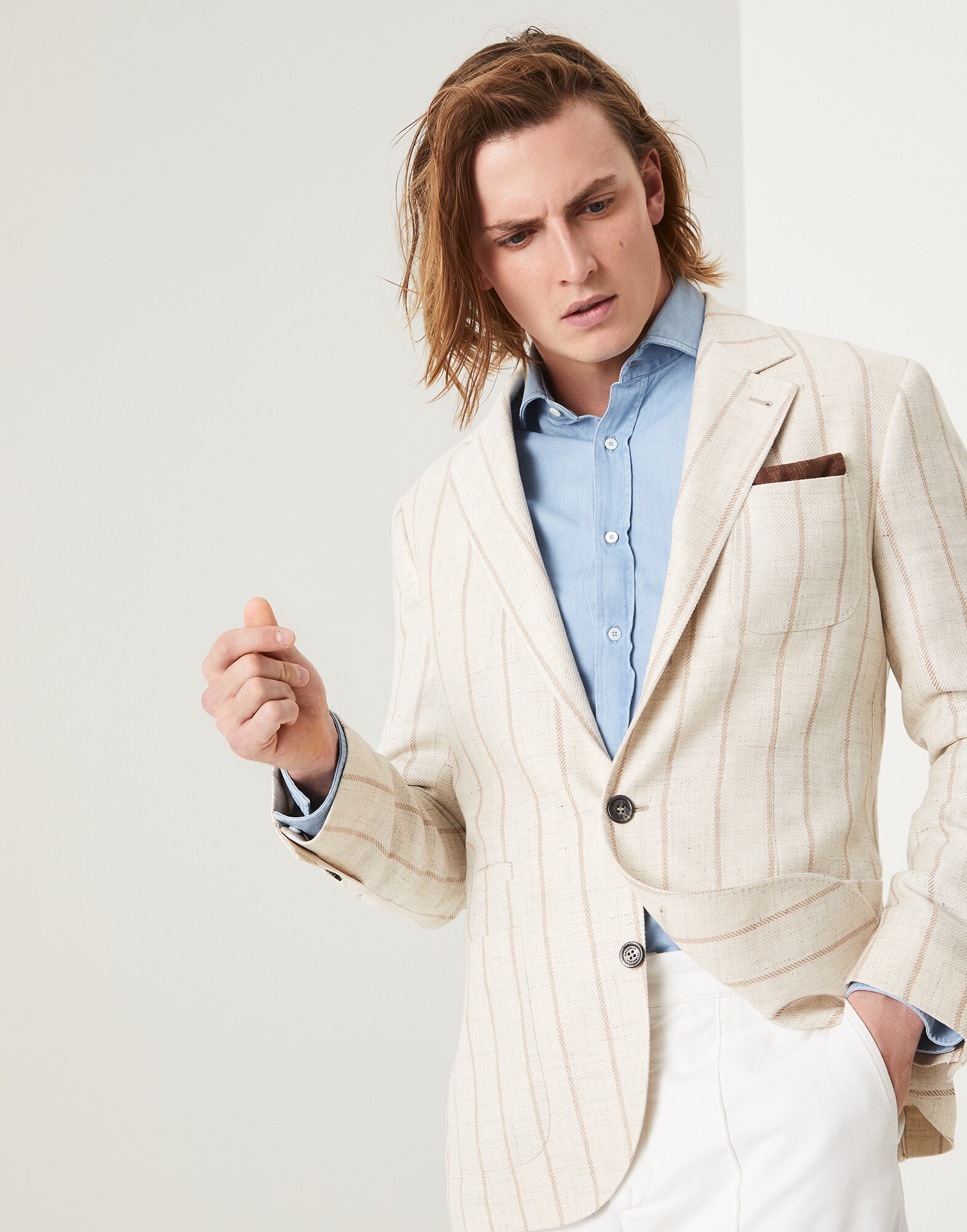 Veste déstructurée fines rayures espacées null Homme - Brunello Cucinelli