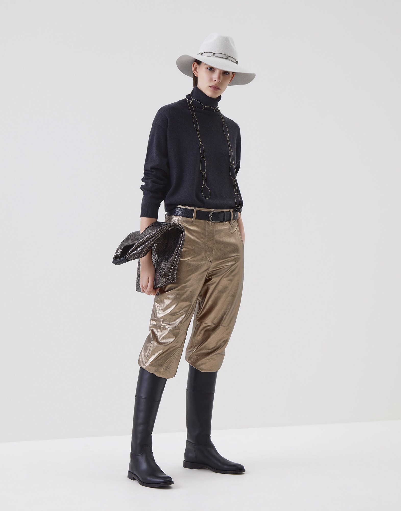 Leather Trousers Gold Woman 3 - Brunello Cucinelli
