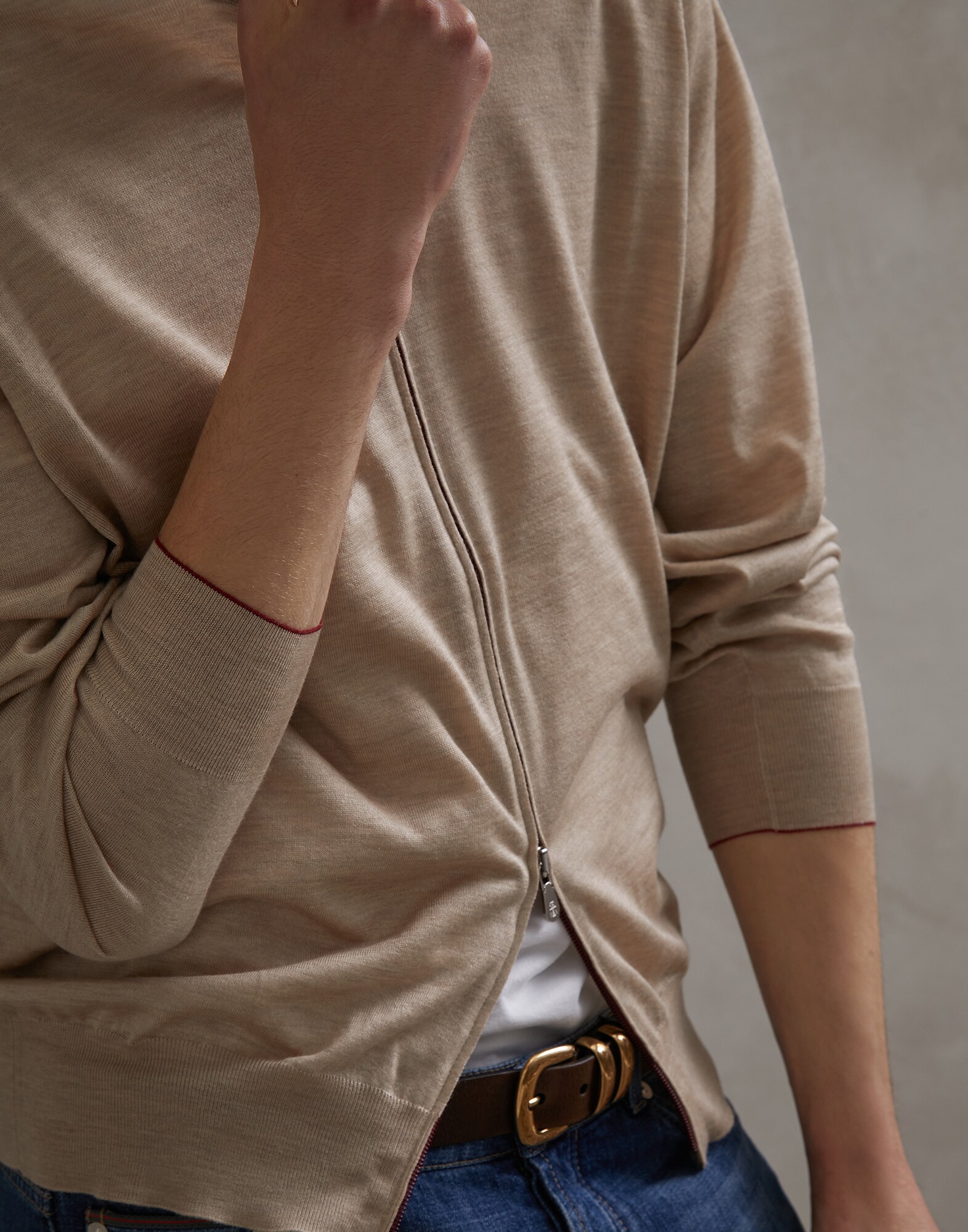 Zip-front Cardigan Light Brown Man 3 - Brunello Cucinelli