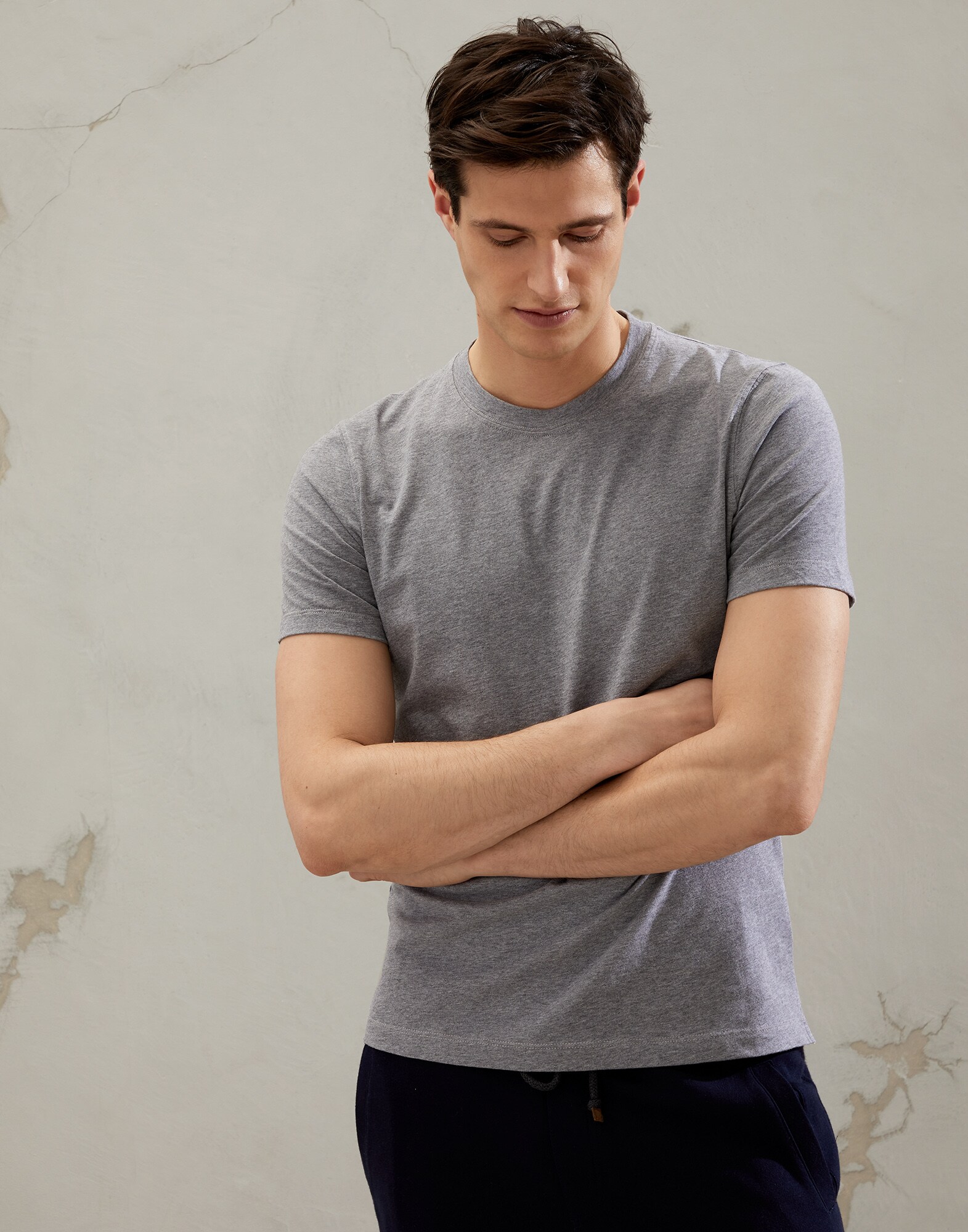 Camiseta cuello redondo Gris Medio Hombre - Brunello Cucinelli