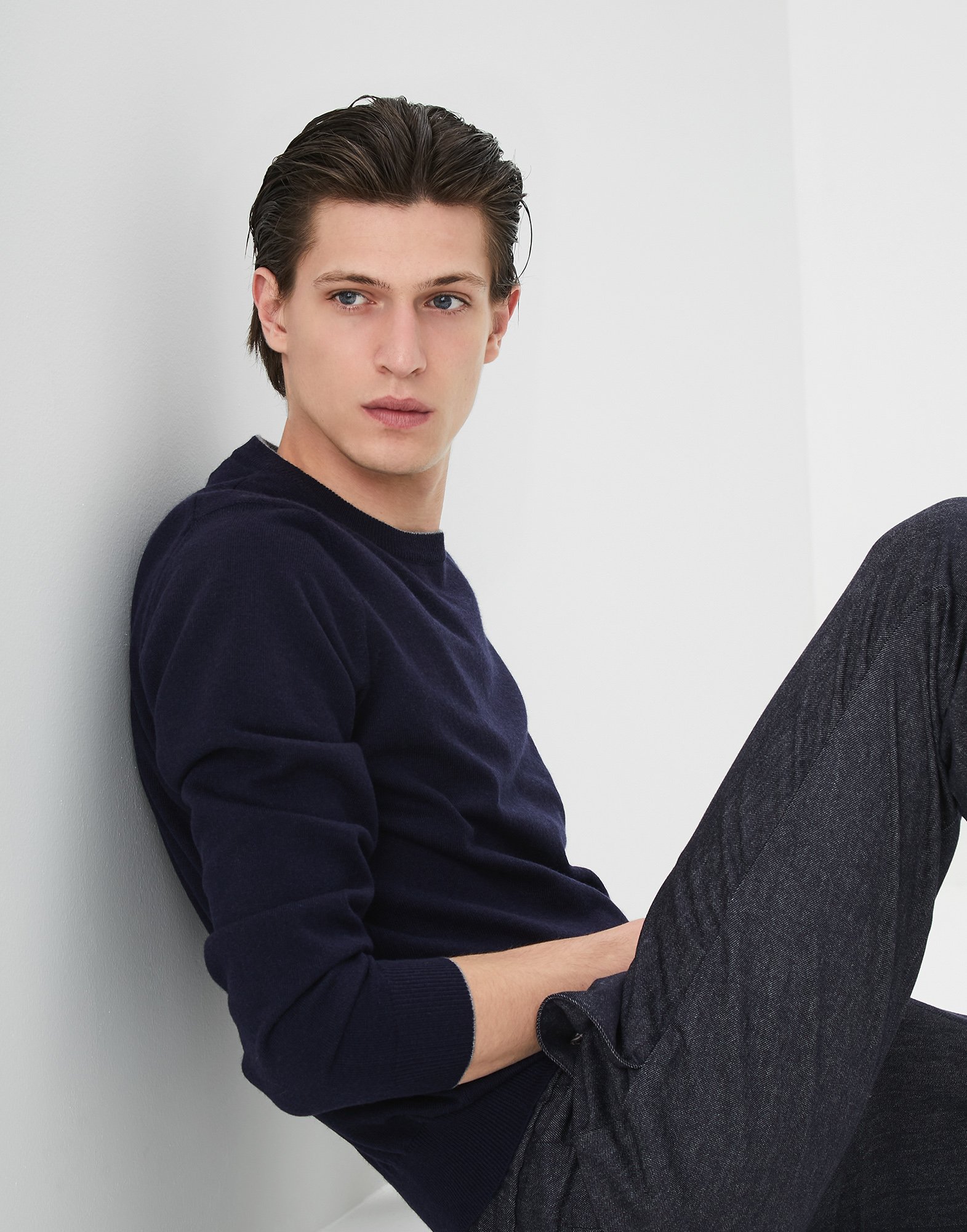 Pullover mit Rundhalsausschnitt Navy-Blau Herren 4 - Brunello Cucinelli