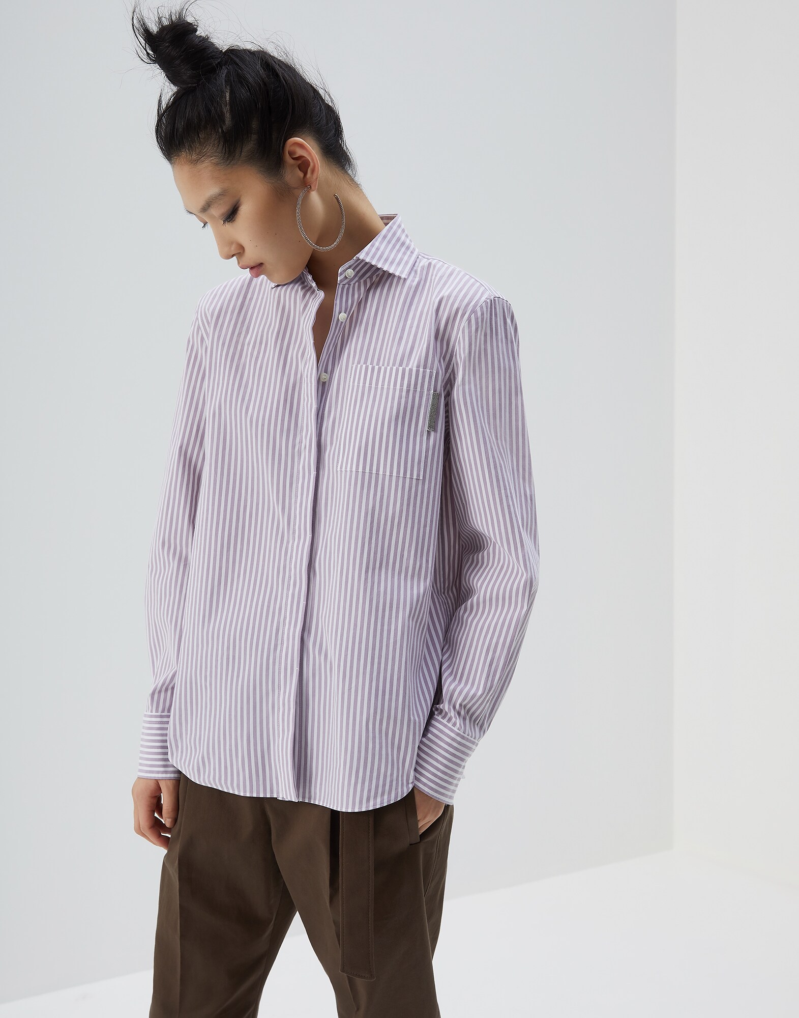 Cotton Shirt Lilac Woman 1 - Brunello Cucinelli