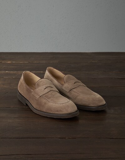 Penny loafers with natural rubber sole Beige Man - Brunello Cucinelli 