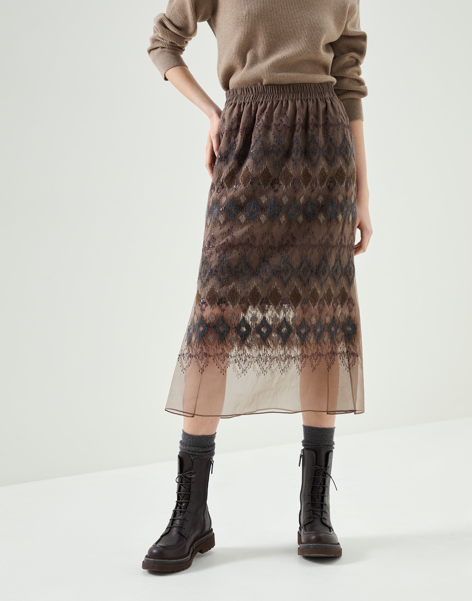 Silk skirt Brown Woman - Brunello Cucinelli