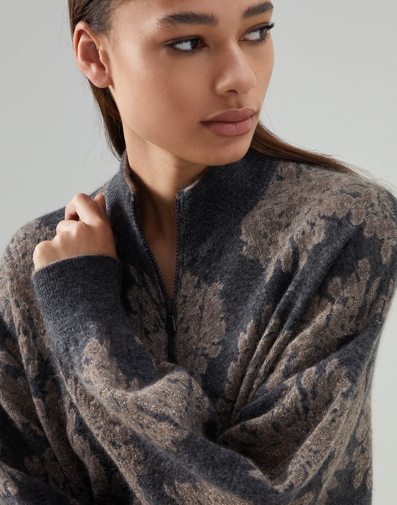 Cardigan en mohair et laine Lignite Femme - Brunello Cucinelli