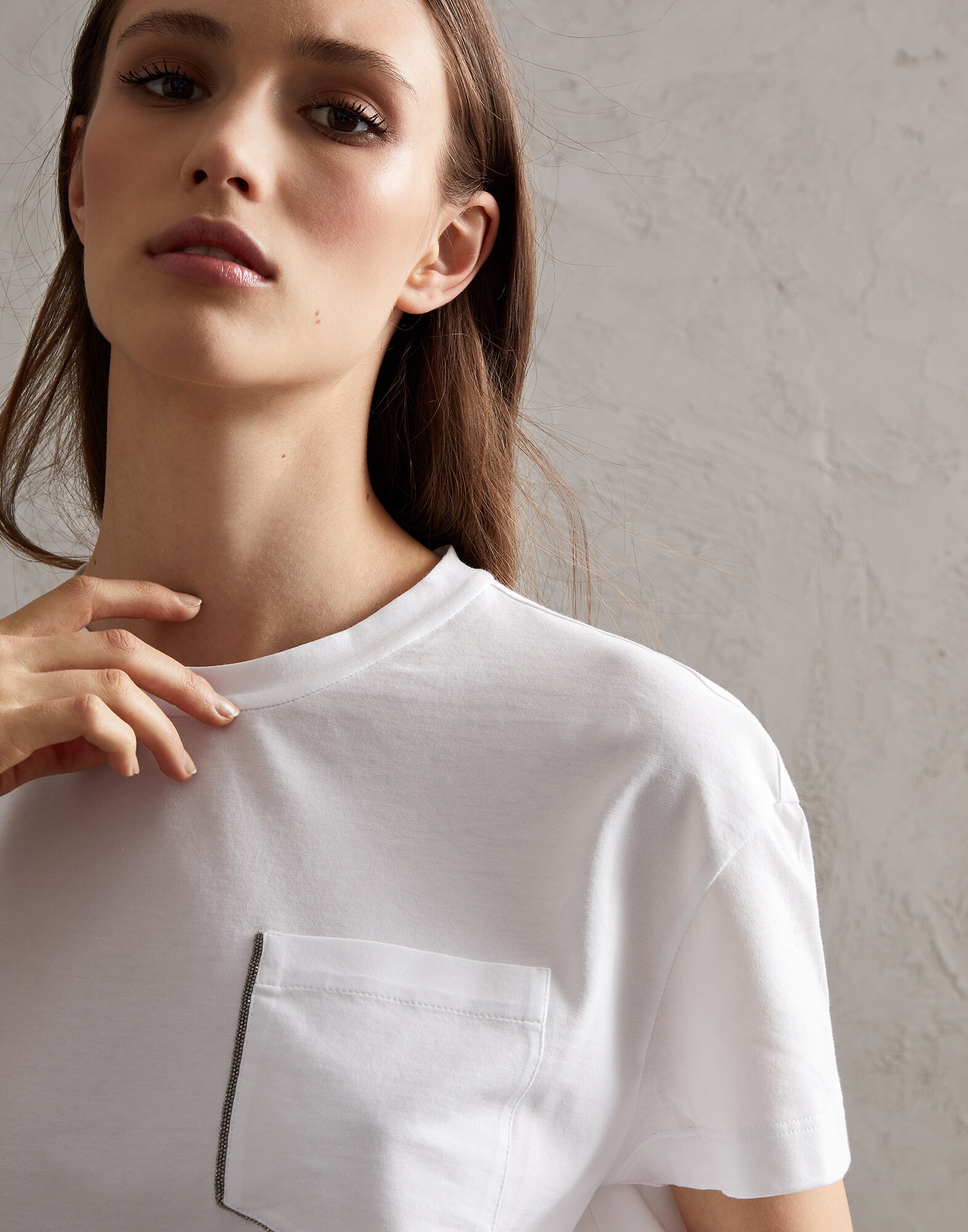 T-shirt with monili White Woman - Brunello Cucinelli