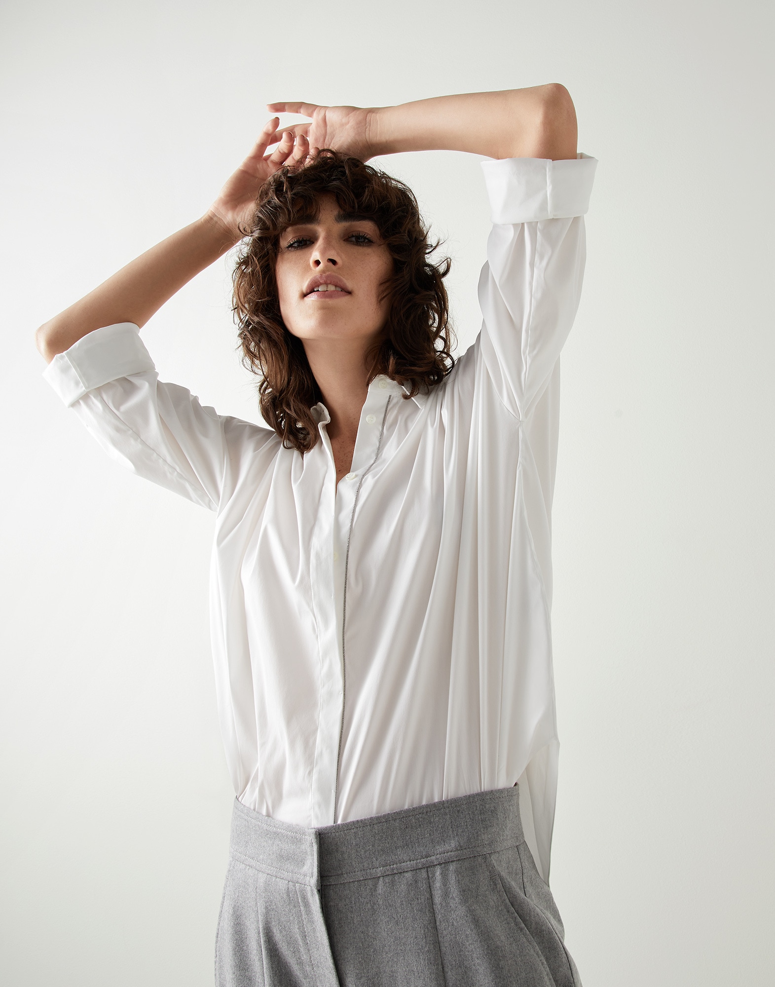 Stretch poplin shirt White Woman - Brunello Cucinelli