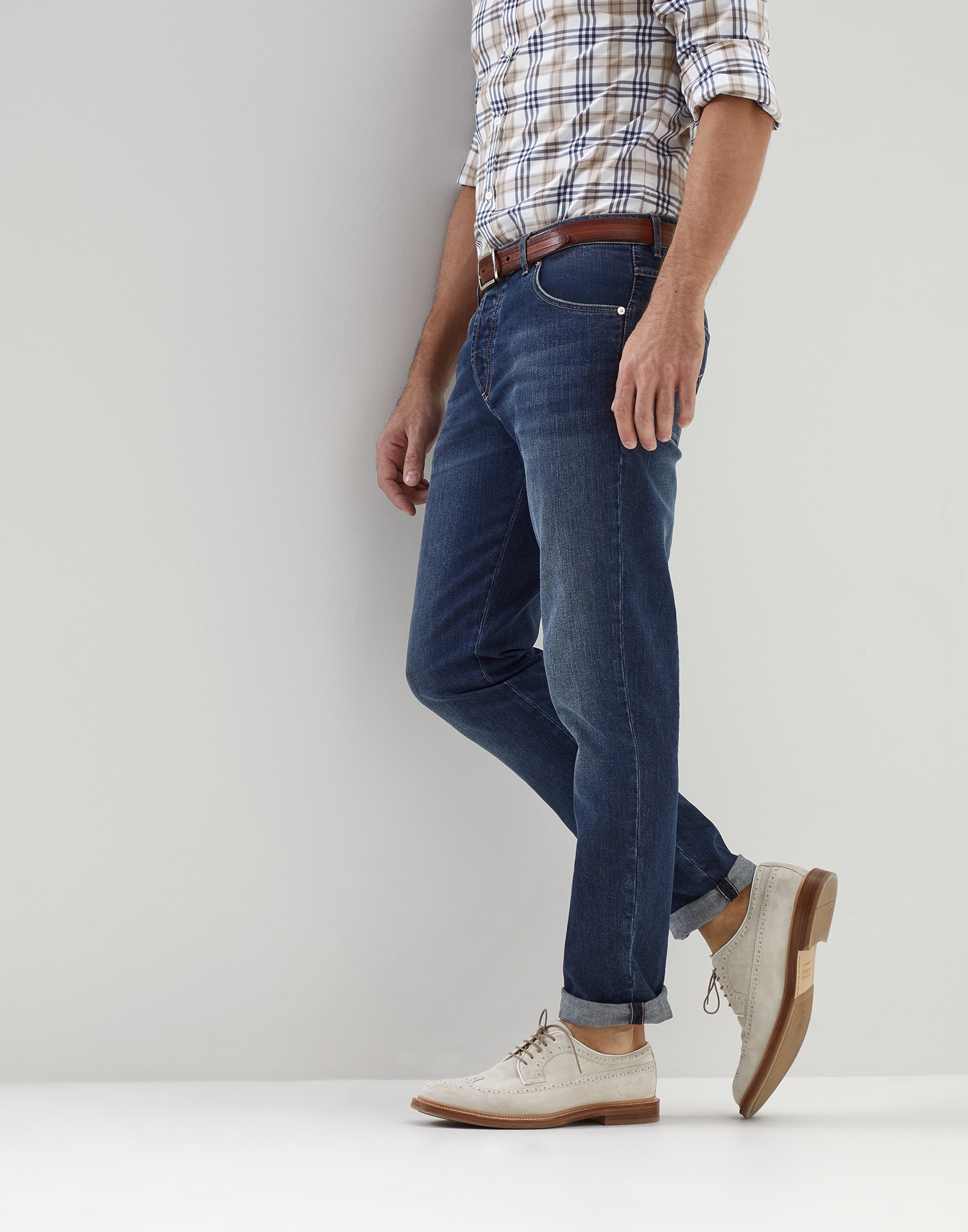 Pantalon cinq poches coupe slim Denim Foncé Homme - Brunello Cucinelli
