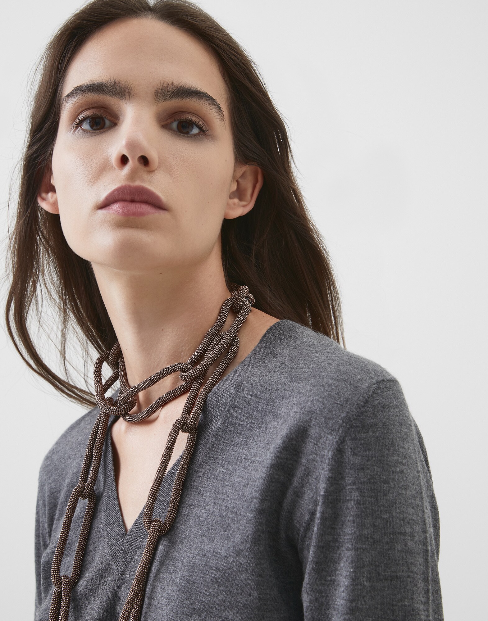 V-neck Sweater Lead Woman 2 - Brunello Cucinelli