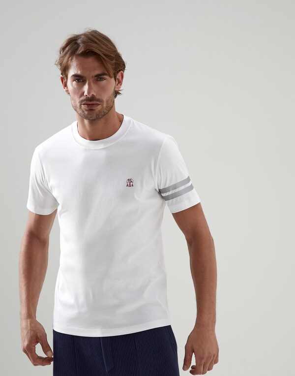Jersey T-shirt with logo White Man - Brunello Cucinelli 
