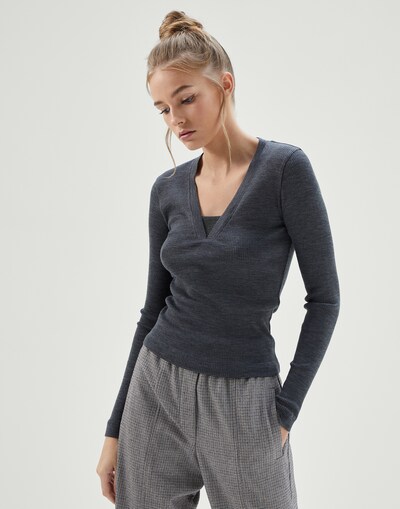 Ribbed jersey T-shirt Grey Woman -
                        Brunello Cucinelli
                    
