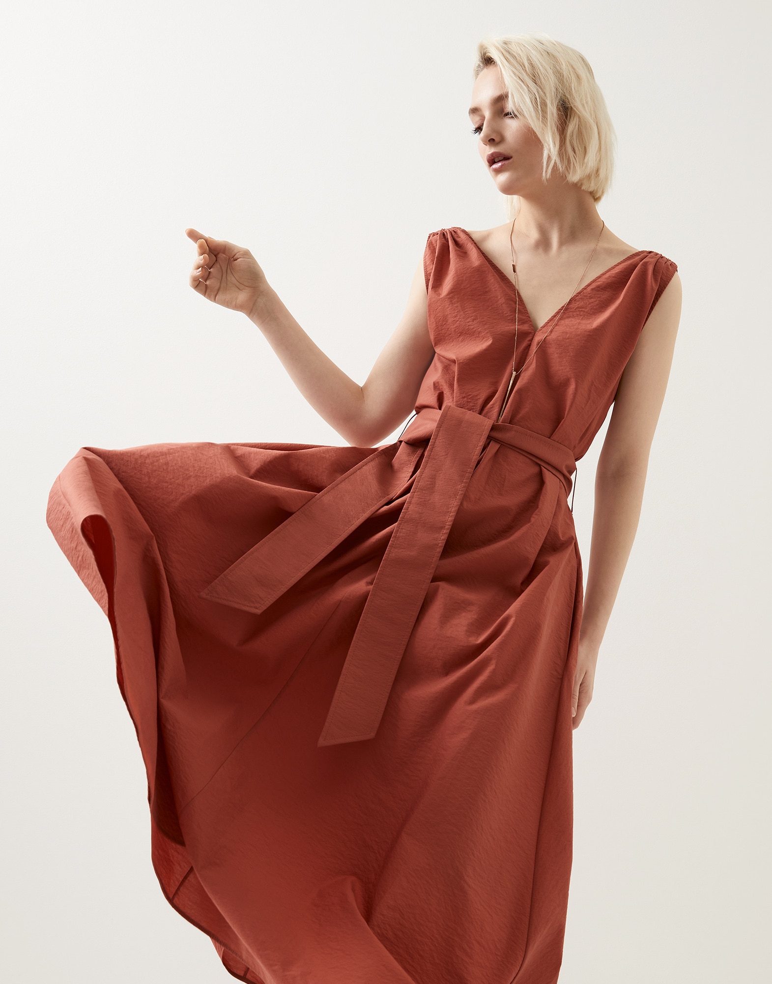 Vestido de popelina Naranja Mujer - Brunello Cucinelli