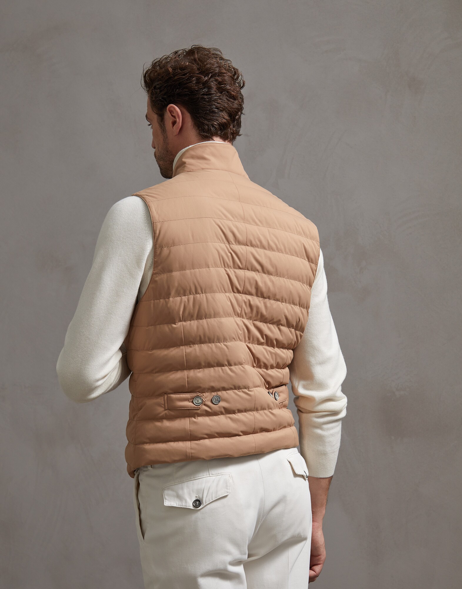 Down Sleeveless Jacket Camel Man 1 - Brunello Cucinelli