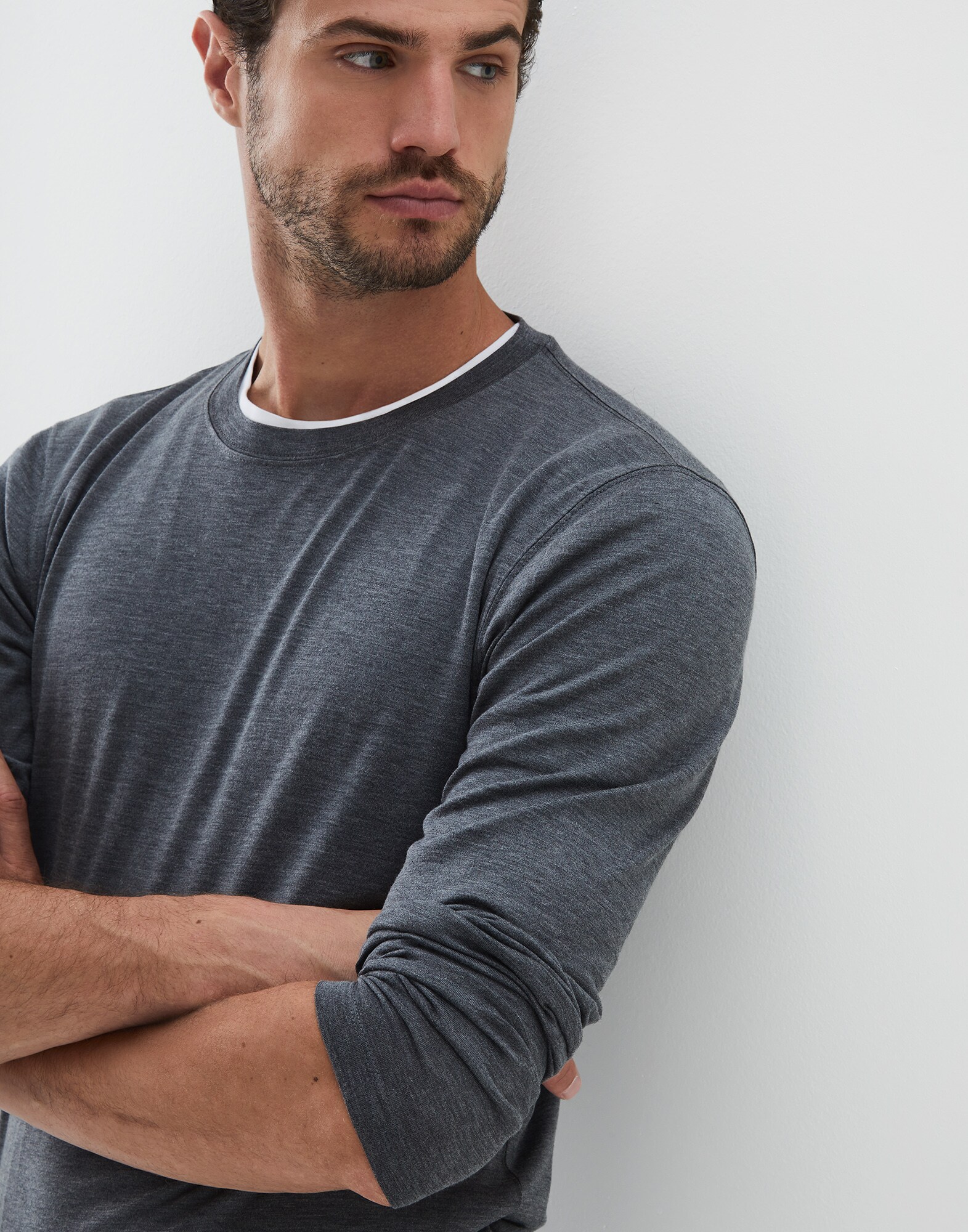 Camiseta de Manga Larga Gris Oscuro Hombre 0 - Brunello Cucinelli