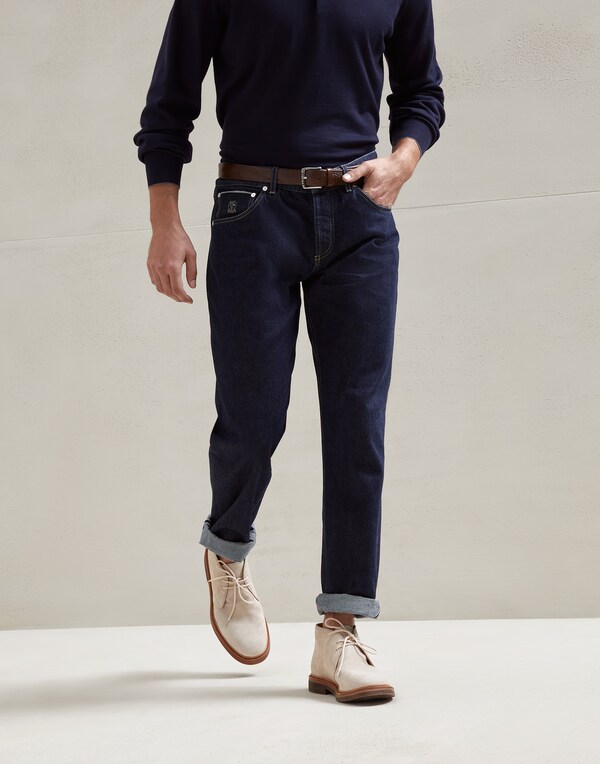 Traditional fit five-pocket trousers Dark Denim Man - Brunello Cucinelli 
