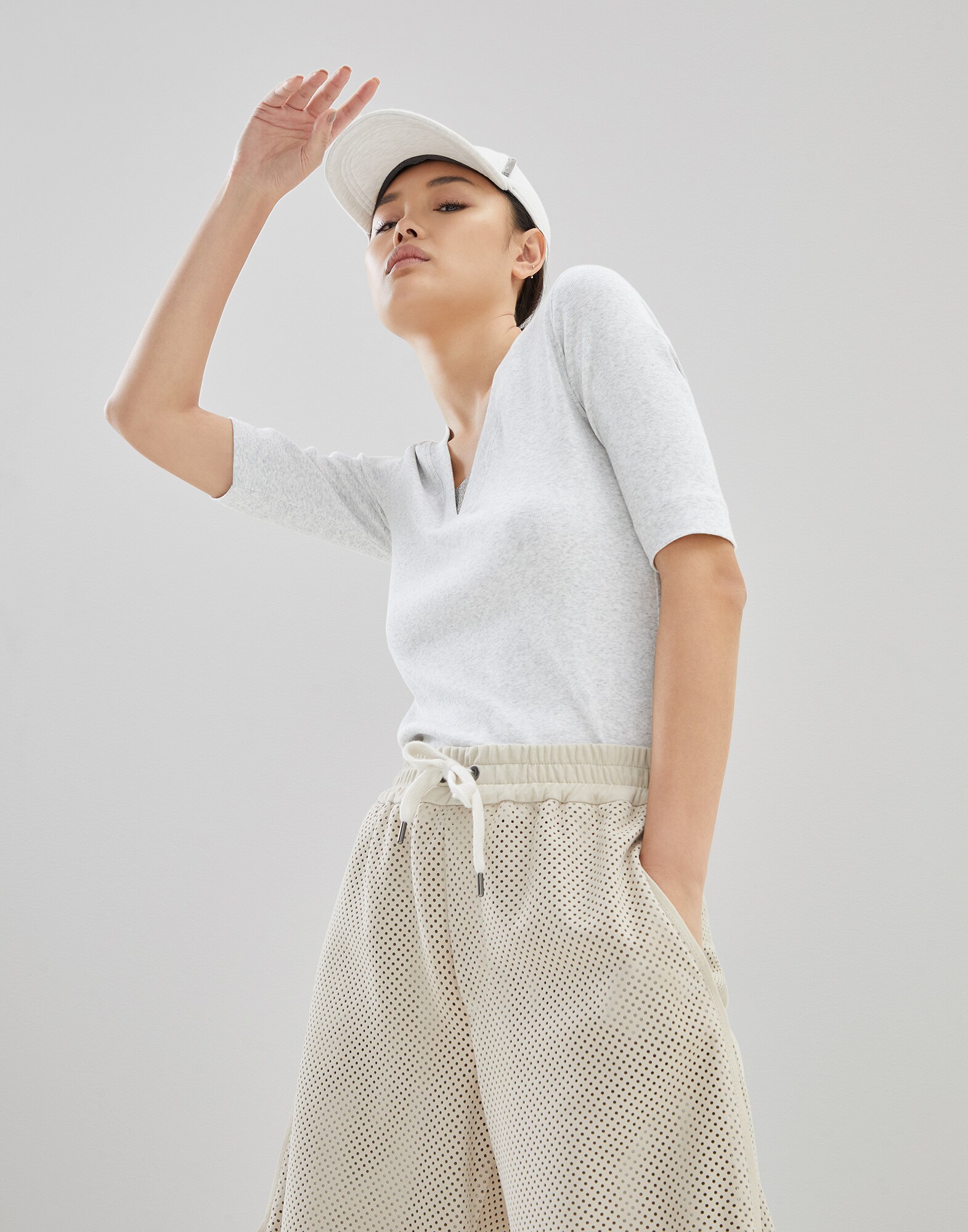 Camiseta de jersey canalé Gris Perla Mujer - Brunello Cucinelli