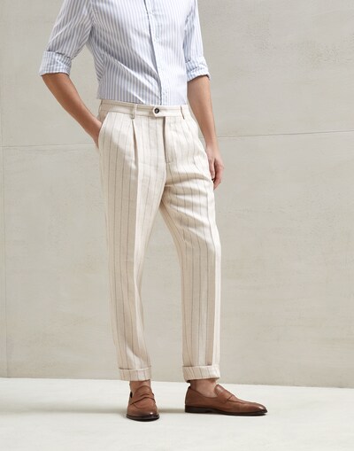 Pantalon à fines rayures Beige Homme - Brunello Cucinelli