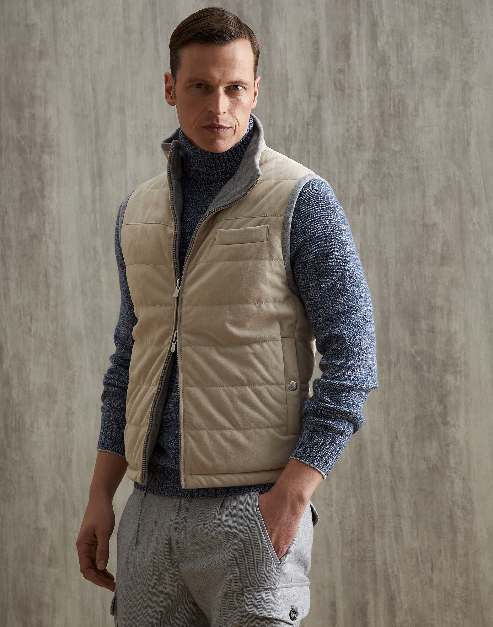 極美品 BRUNELLO CUCINELLI レザーベスト ベロア調 - ベスト