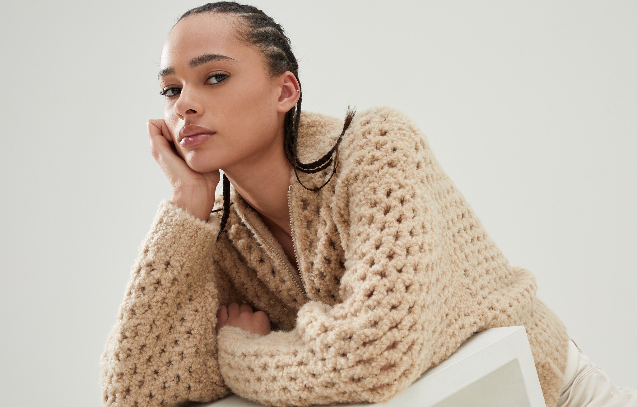 Cardigan en poil de chameau et soie Beige Clair Femme - Brunello Cucinelli