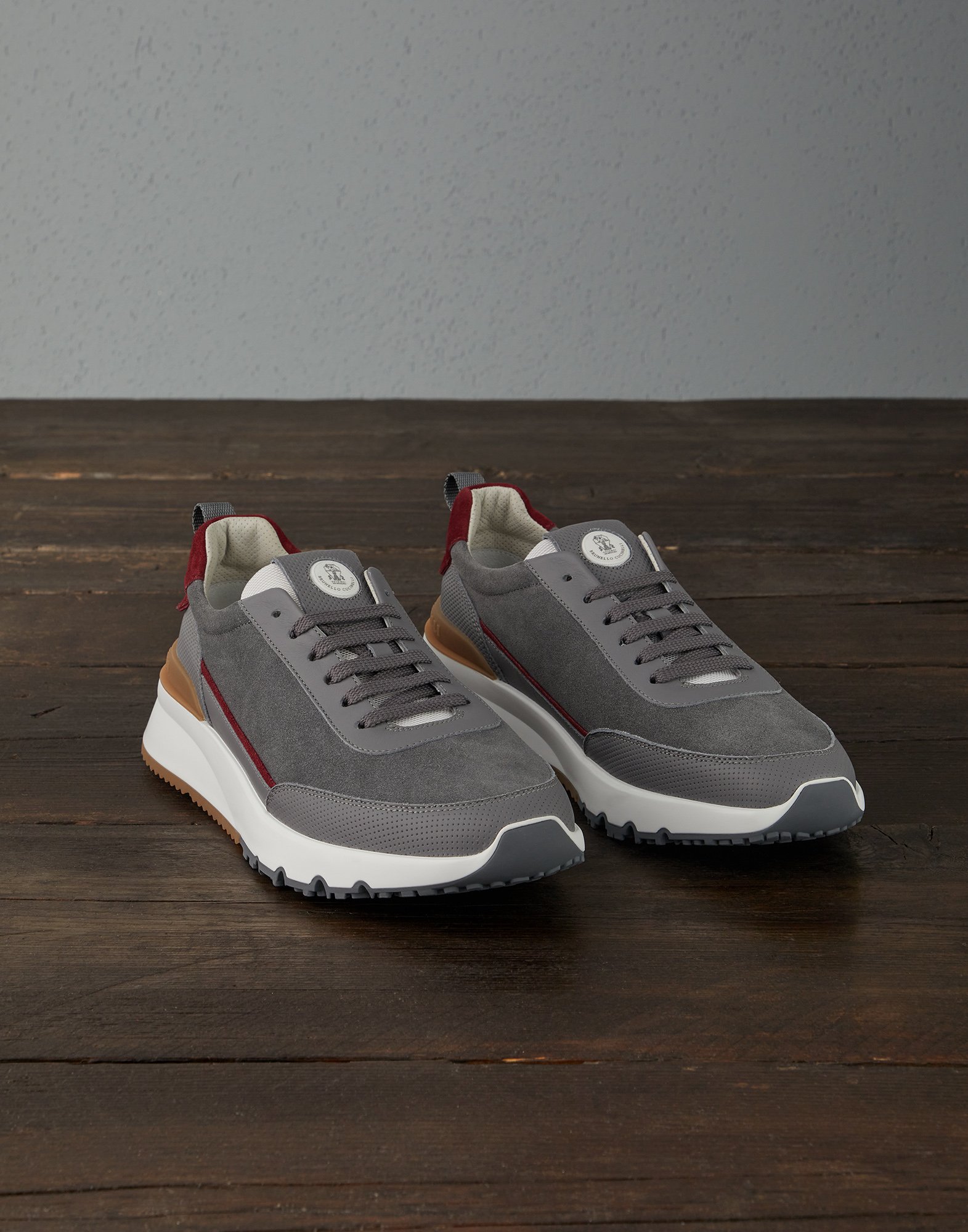 Suede and calfskin runners Grey Man - Brunello Cucinelli