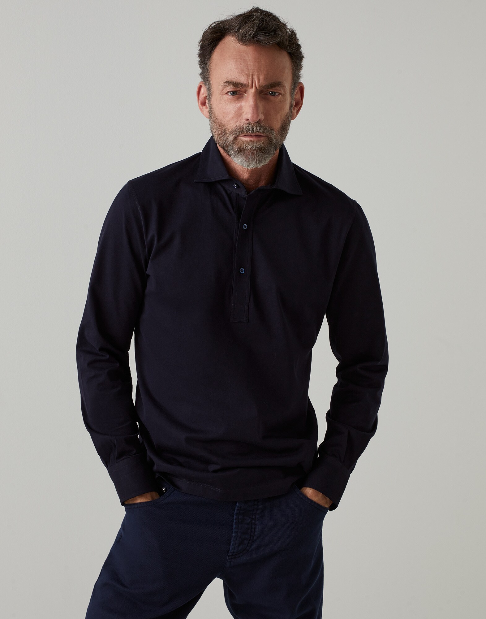Polo con cuello camisa Azul Aviación Hombre - Brunello Cucinelli