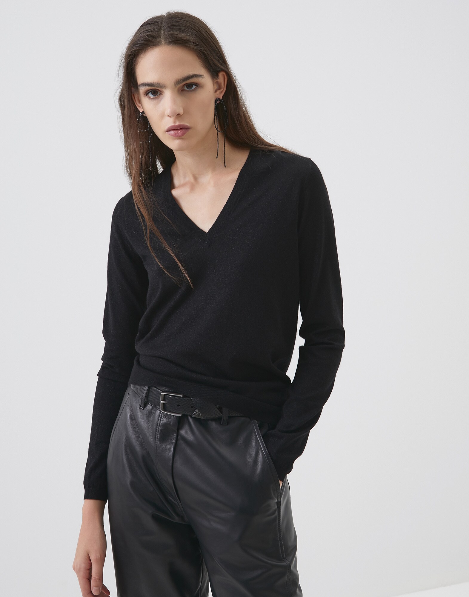 V-neck Sweater Black Woman 0 - Brunello Cucinelli