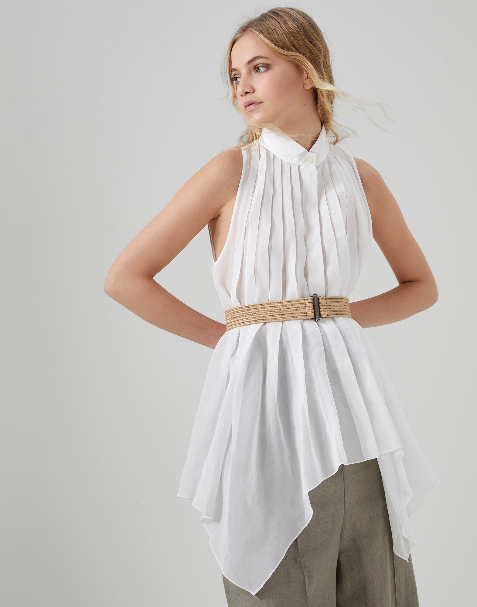 Bluse aus Organza Weiß Damen - Brunello Cucinelli