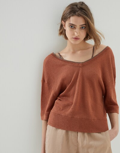 Jersey de lino y seda Naranja Mujer - Brunello Cucinelli 