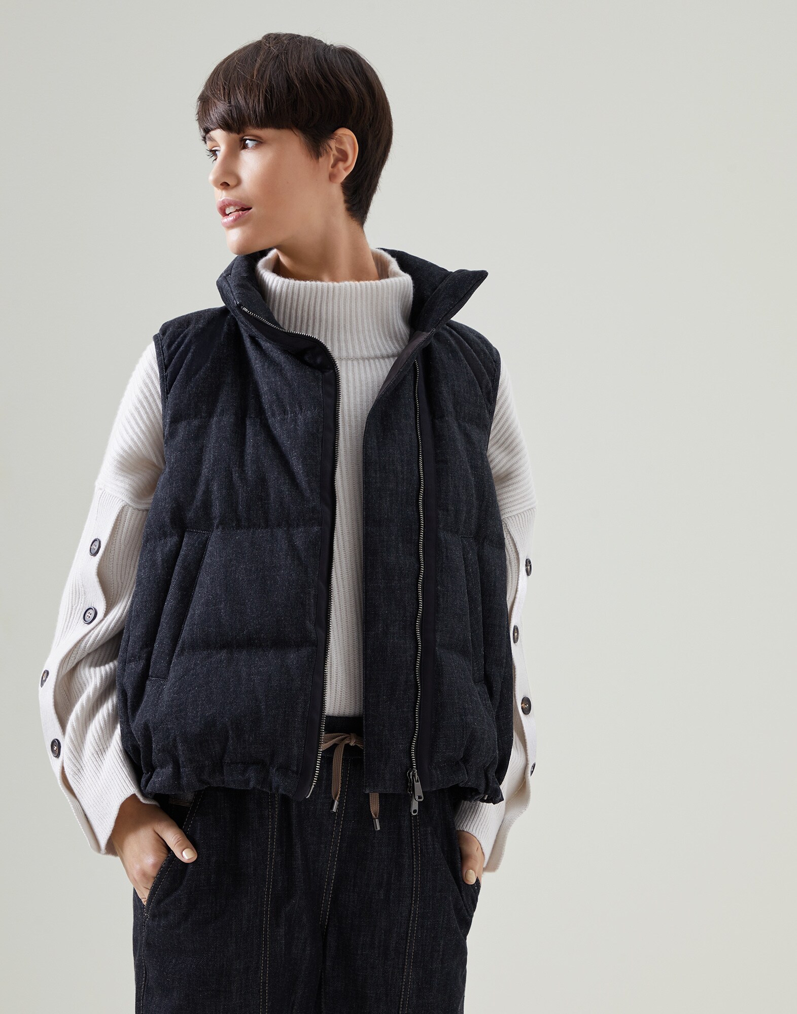 Down vest Grey Denim Woman - Brunello Cucinelli