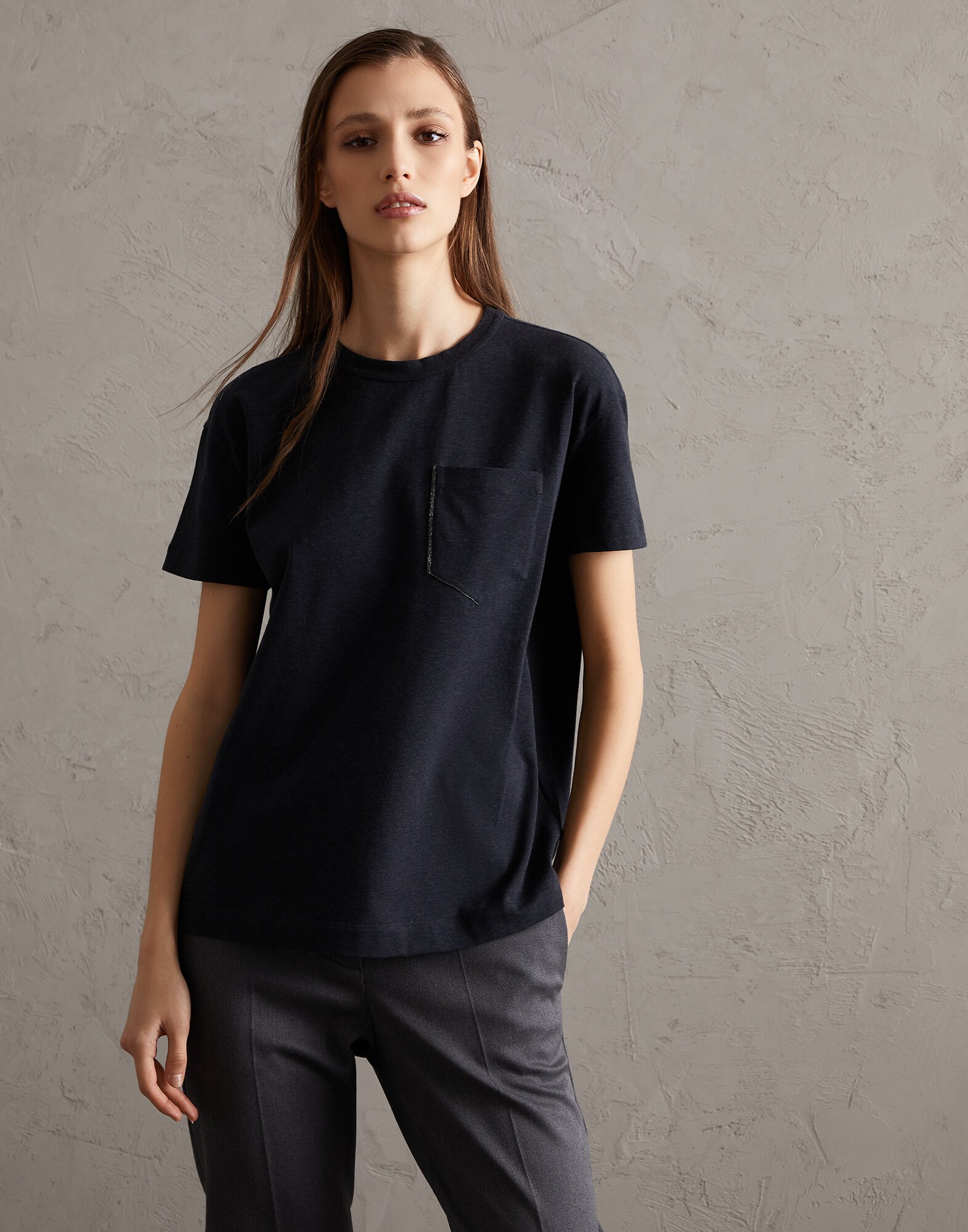 Tee-shirt avec Monile Anthracite Femme - Brunello Cucinelli