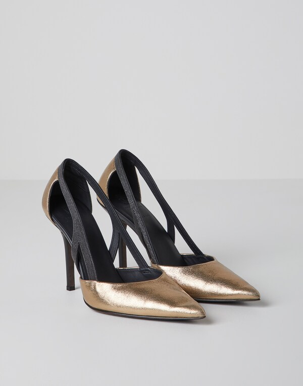 Calfskin heels with monili Gold Woman - Brunello Cucinelli 