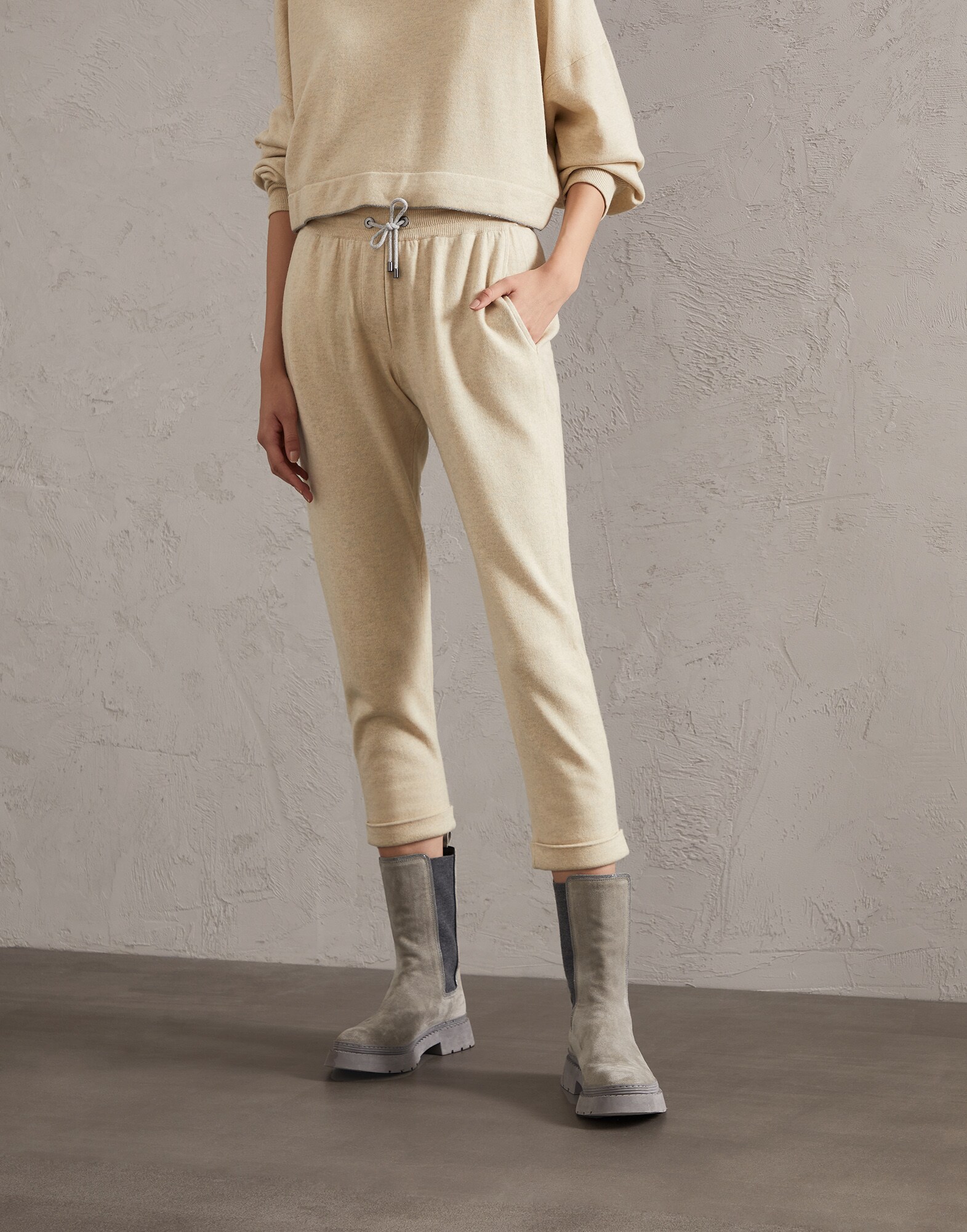 Pantalón de punto Crema Mujer - Brunello Cucinelli