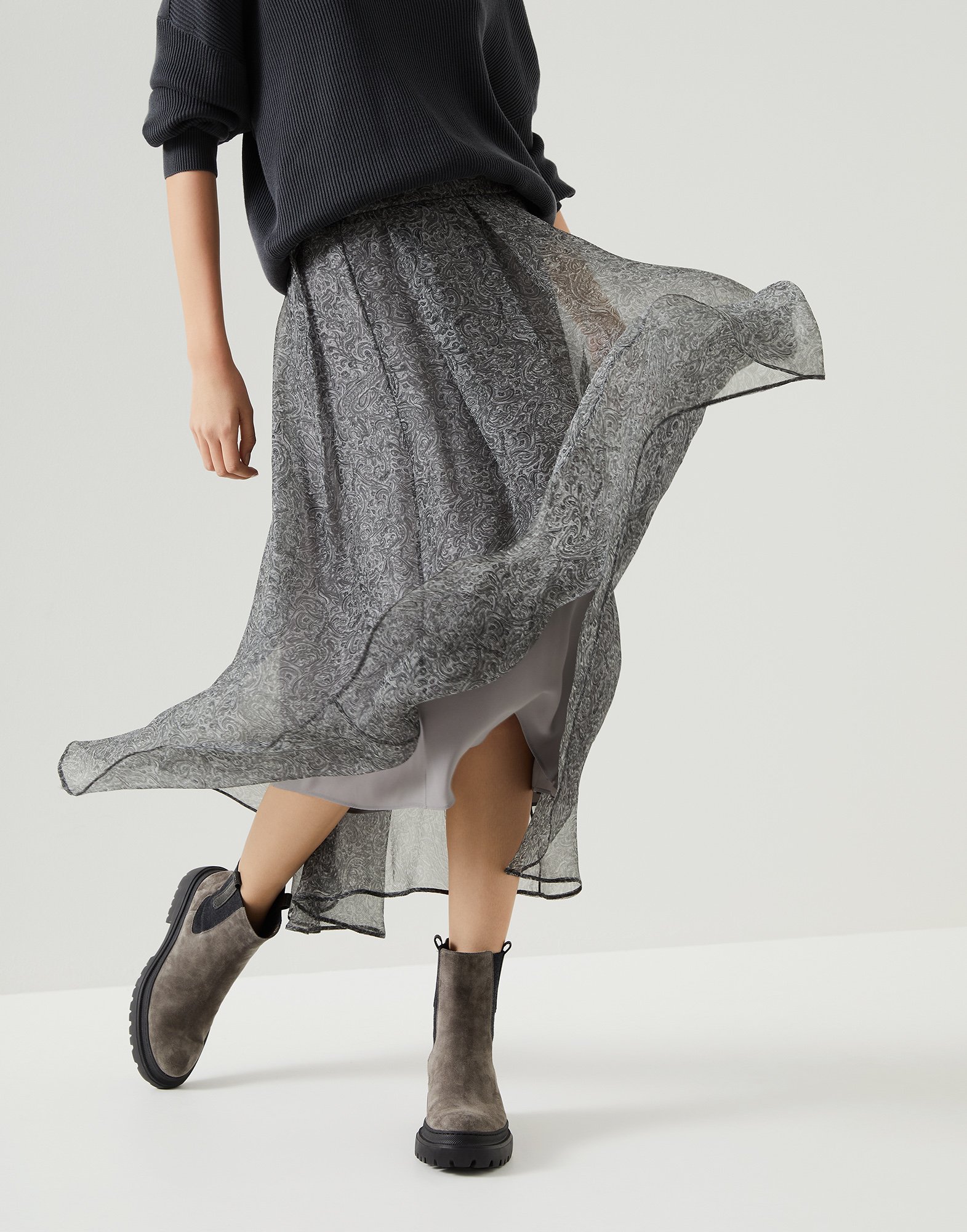 Gonna Asymmetric Grigio Donna - Brunello Cucinelli