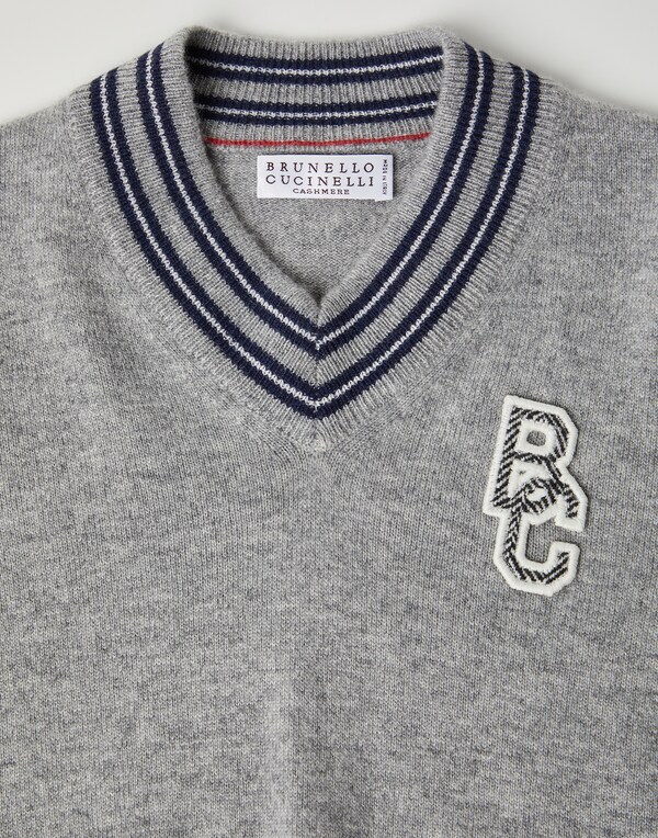 Cashmere sweater with BC badge Light Grey Boy - Brunello Cucinelli 