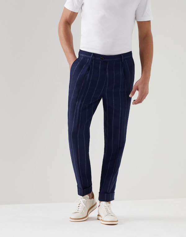 Pantalon à fines rayures Bleu Homme - Brunello Cucinelli 